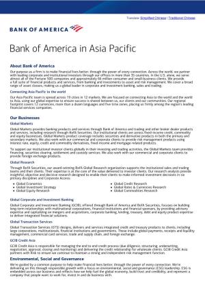Bank of America in Asia Pacific