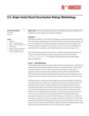 U.S. Single-Family Rental Securitization Ratings Methodology