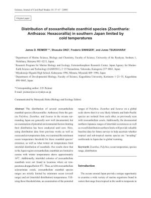 Distribution of Zooxanthellate Zoanthid Species (Zoantharia: Anthozoa: Hexacorallia) in Southern Japan Limited by Cold Temperatures