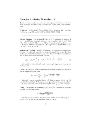 Complex Analysis - November 15