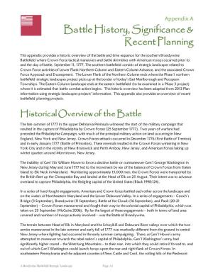 Appendix a — Battle History, Significance & Recent Planning