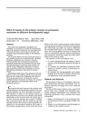 Effect of Trauma to the Primary Incisors on Permanent Successors in Different Developmental Stages Abstract Methods and Material