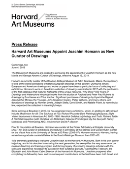 Press Release Harvard Art Museums Appoint Joachim Homann As New