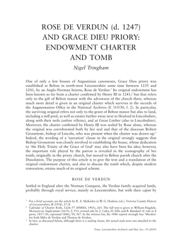 ROSE DE VERDUN (D. 1247) and GRACE DIEU PRIORY: ENDOWMENT CHARTER and TOMB Nigel Tringham