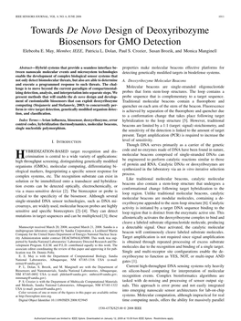 Towards De Novo Design of Deoxyribozyme Biosensors for GMO Detection Elebeoba E