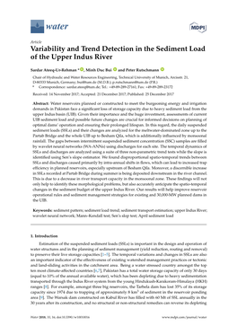 Variability and Trend Detection in the Sediment Load of the Upper Indus River