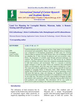 Land Use Planning for Lawngtlai District, Mizoram, India: a Remote Sensing and GIS Perspective
