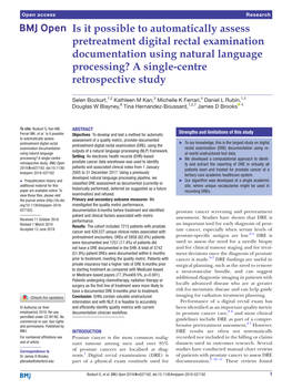 Is It Possible to Automatically Assess Pretreatment Digital Rectal Examination Documentation Using Natural Language Processing? a Single-Centre Retrospective Study