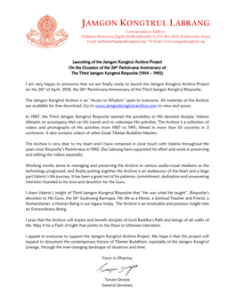 JAMGON KONGTRUL LABRANG Correspondence Address: Pullahari Monastery, Jagdol, Budhanilkantha-11, P.O