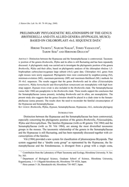 HYPNALES, MUSCI) BASED on CHLOROPLAST Rbcl SEQUENCE DATA 1
