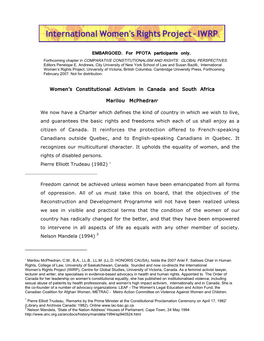Women's Constitutional Activism in Canada and South Africa Marilou