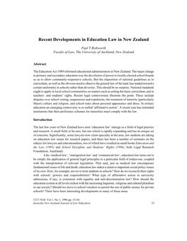 Recent Developments in Education Law in New Zealand