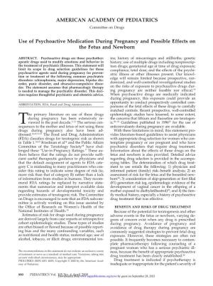 Use of Psychoactive Medication During Pregnancy and Possible Effects on the Fetus and Newborn