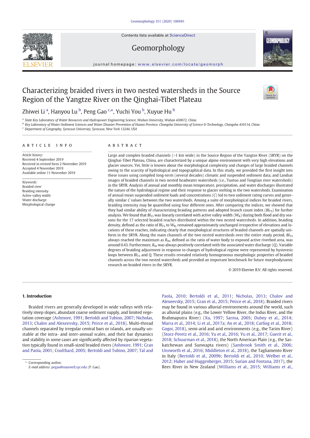 2020 Li, Z. Lu, H., Gao, P., You, Y., and Hu, X., Characterizing Braided Rivers In