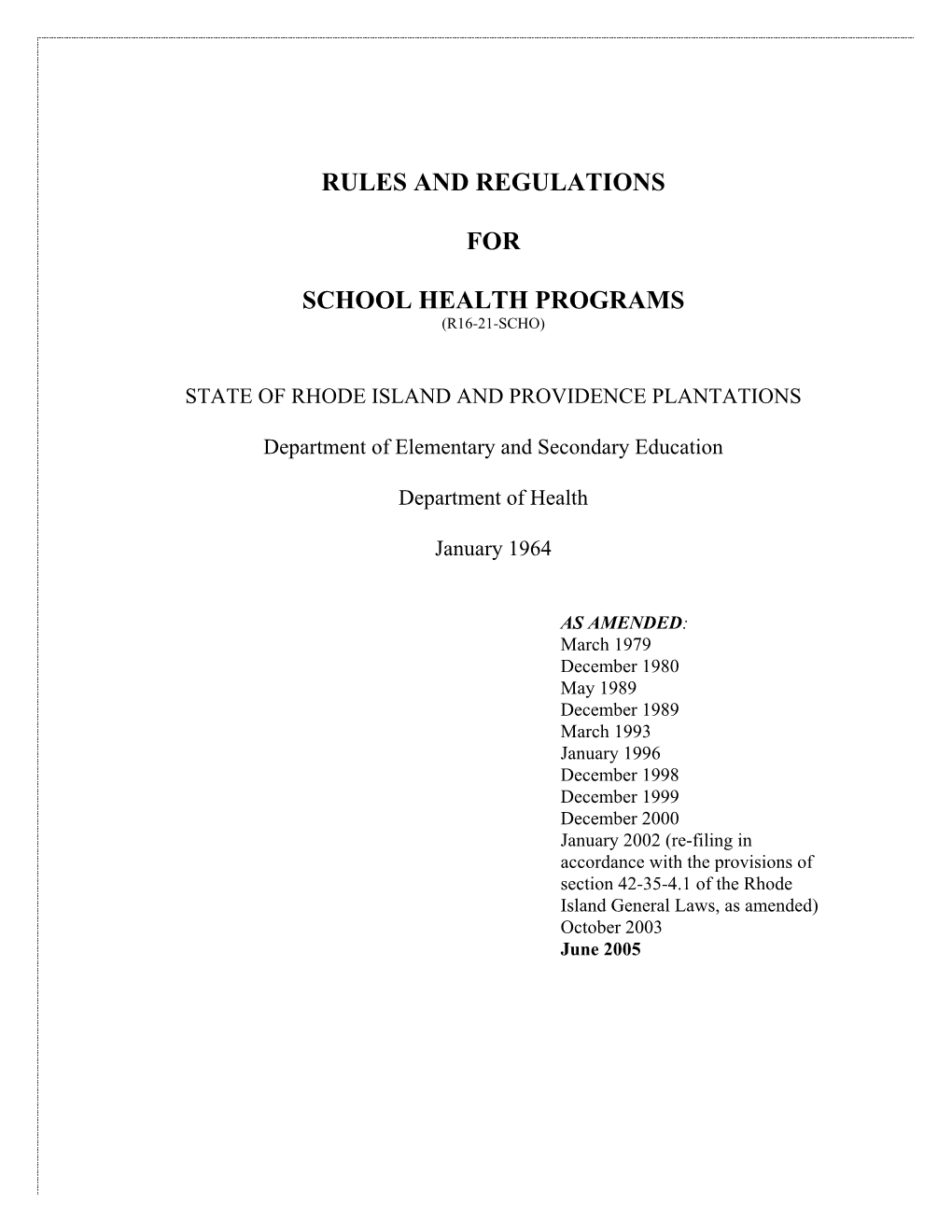 Rules and Regulations for School Health Programs