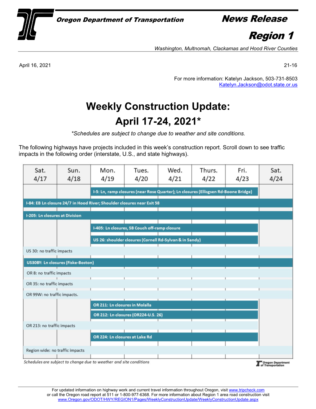 View the Weekly Construction Report