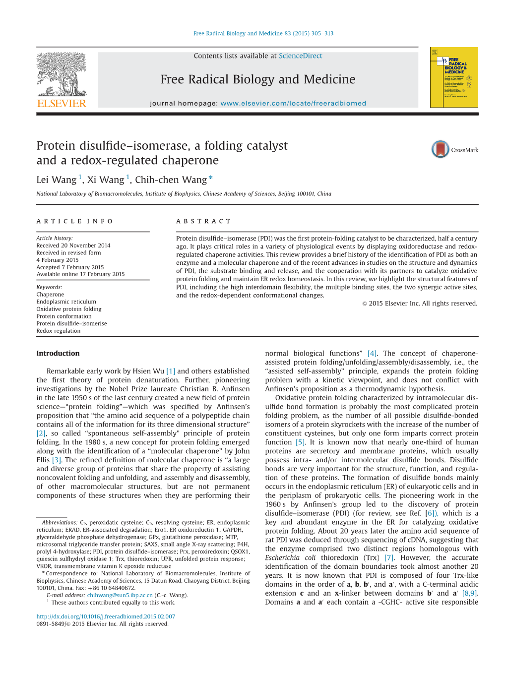 Protein Disulfide–Isomerase, a Folding Catalyst and a Redox-Regulated