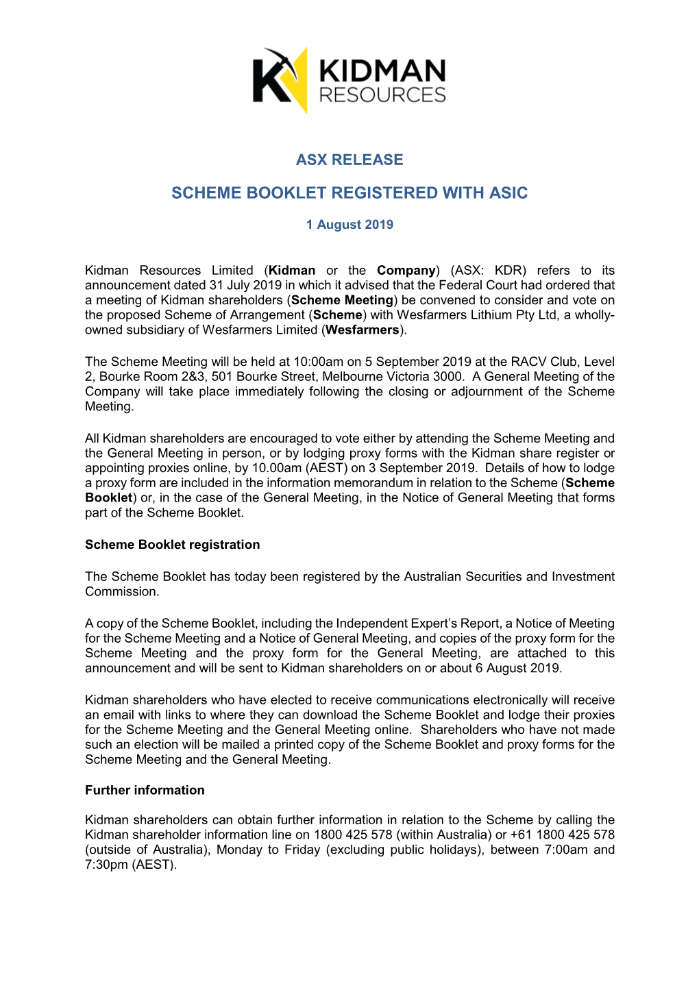 Scheme Booklet Registered with Asic