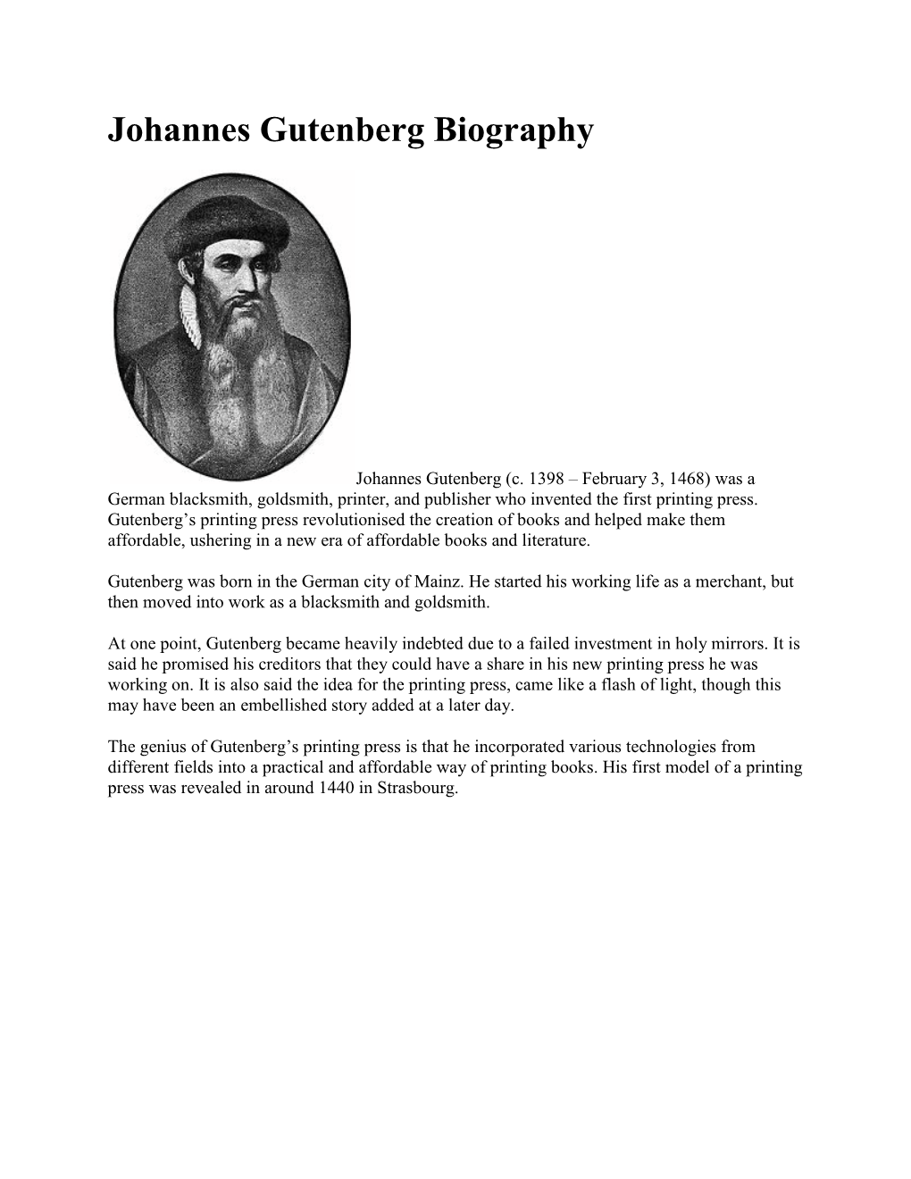 Johannes Gutenberg Biography