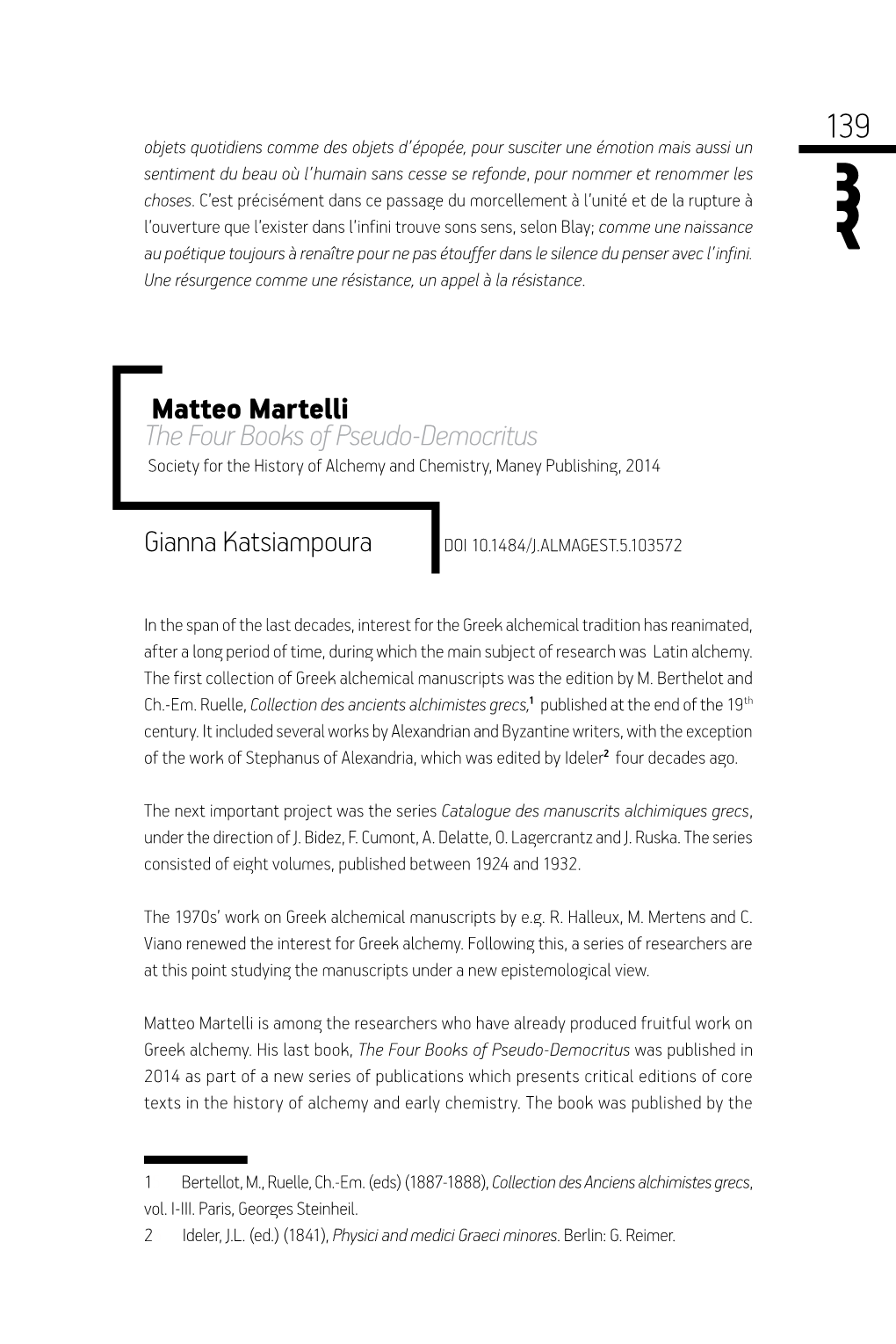 Matteo Martelli the Four Books of Pseudo-Democritus Gianna Katsiampoura