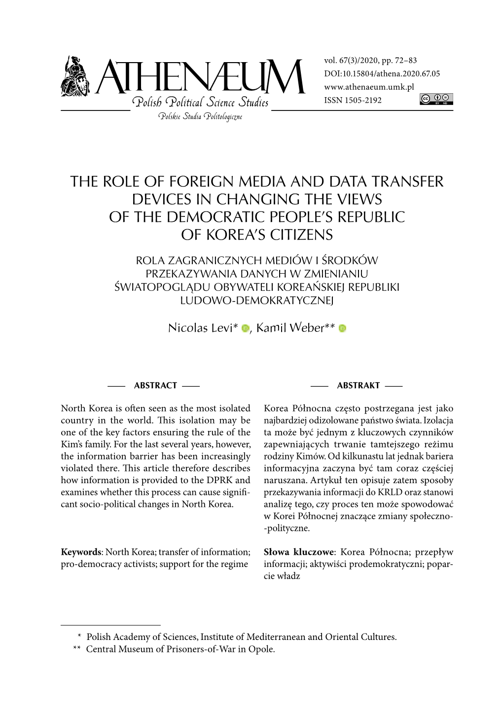 The Role of Foreign Media and Data Transfer Devices In Changing the Views of the Democratic People’S Republic of Korea’S Citizens