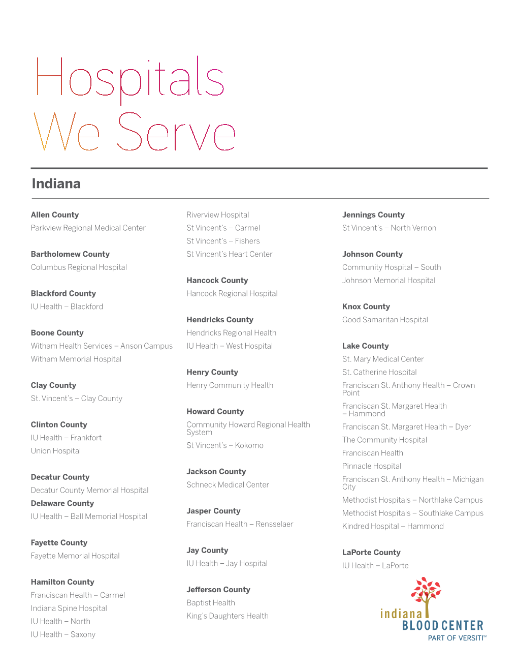 Hospitals We Serve