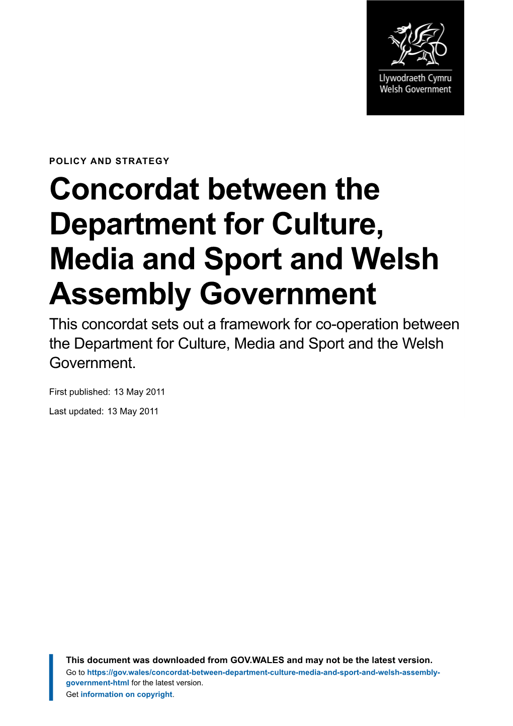 Concordat Between the Department for Culture, Media and Sport and Welsh Assembly Government | GOV.WALES