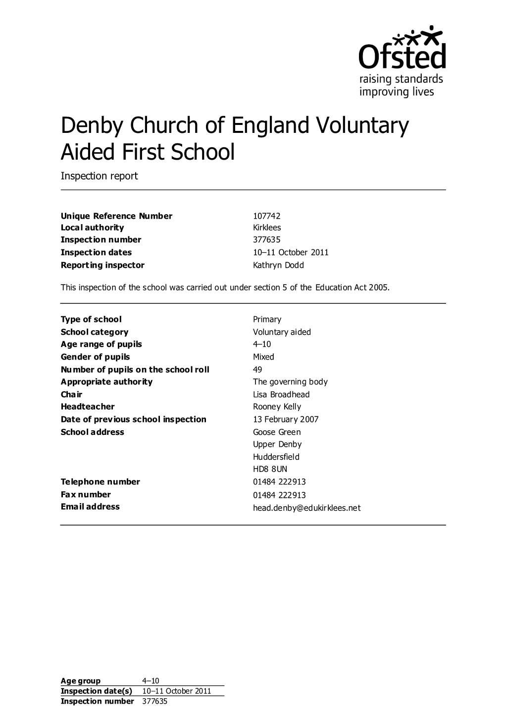 Denby Church of England Voluntary Aided First School Inspection Report
