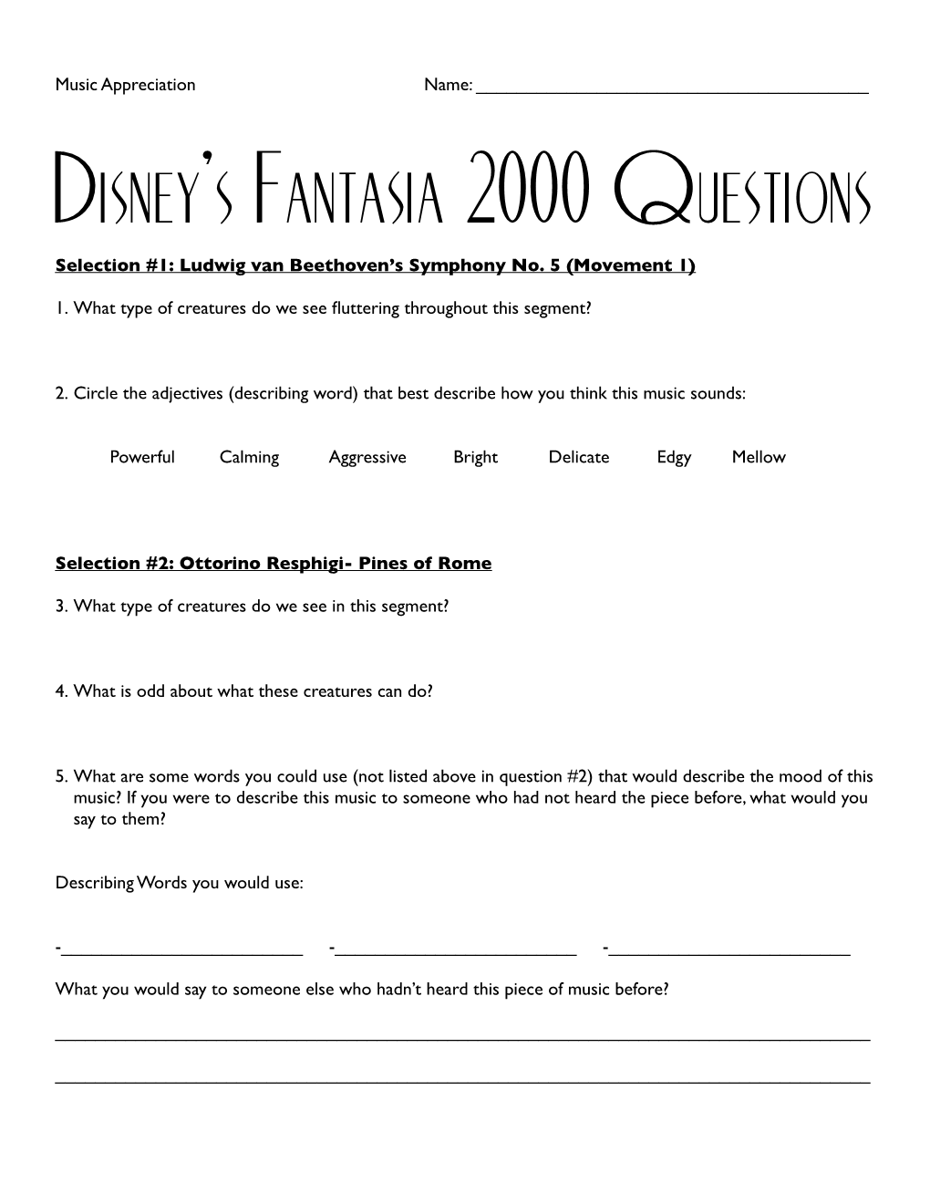 Disney's Fantasia 2000 Questions