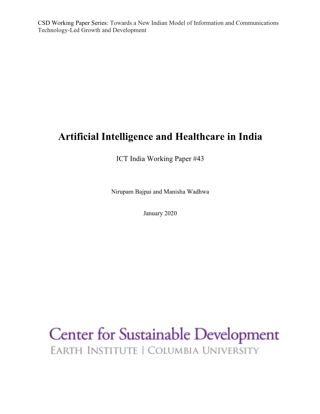 Artificial Intelligence and Healthcare in India