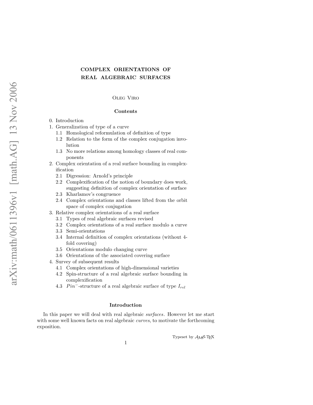 Arxiv:Math/0611396V1 [Math.AG] 13 Nov 2006 Exposition