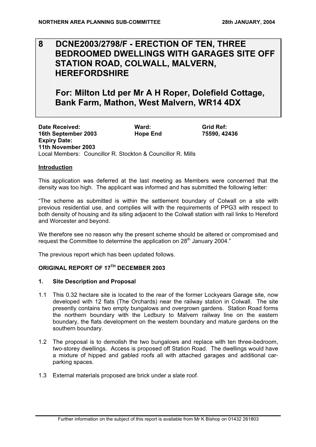 8 Dcne2003/2798/F - Erection of Ten, Three Bedroomed Dwellings with Garages Site Off Station Road, Colwall, Malvern, Herefordshire