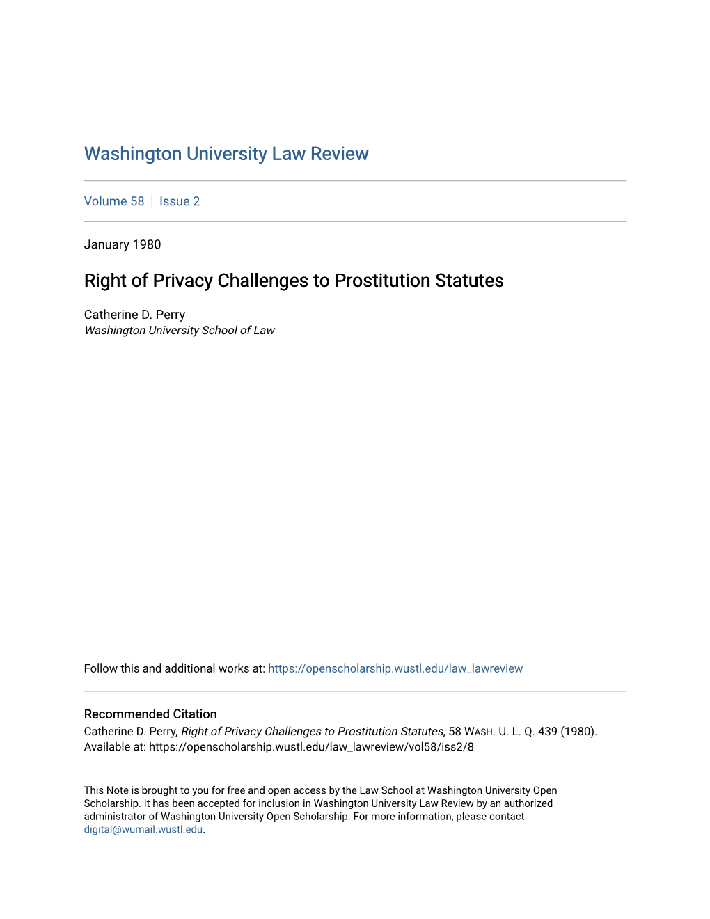 Right of Privacy Challenges to Prostitution Statutes