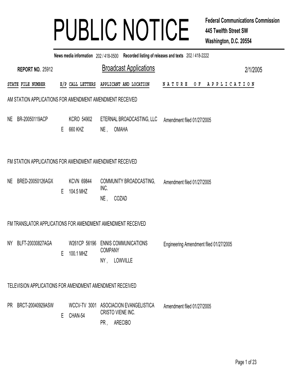 Broadcast Applications 2/1/2005