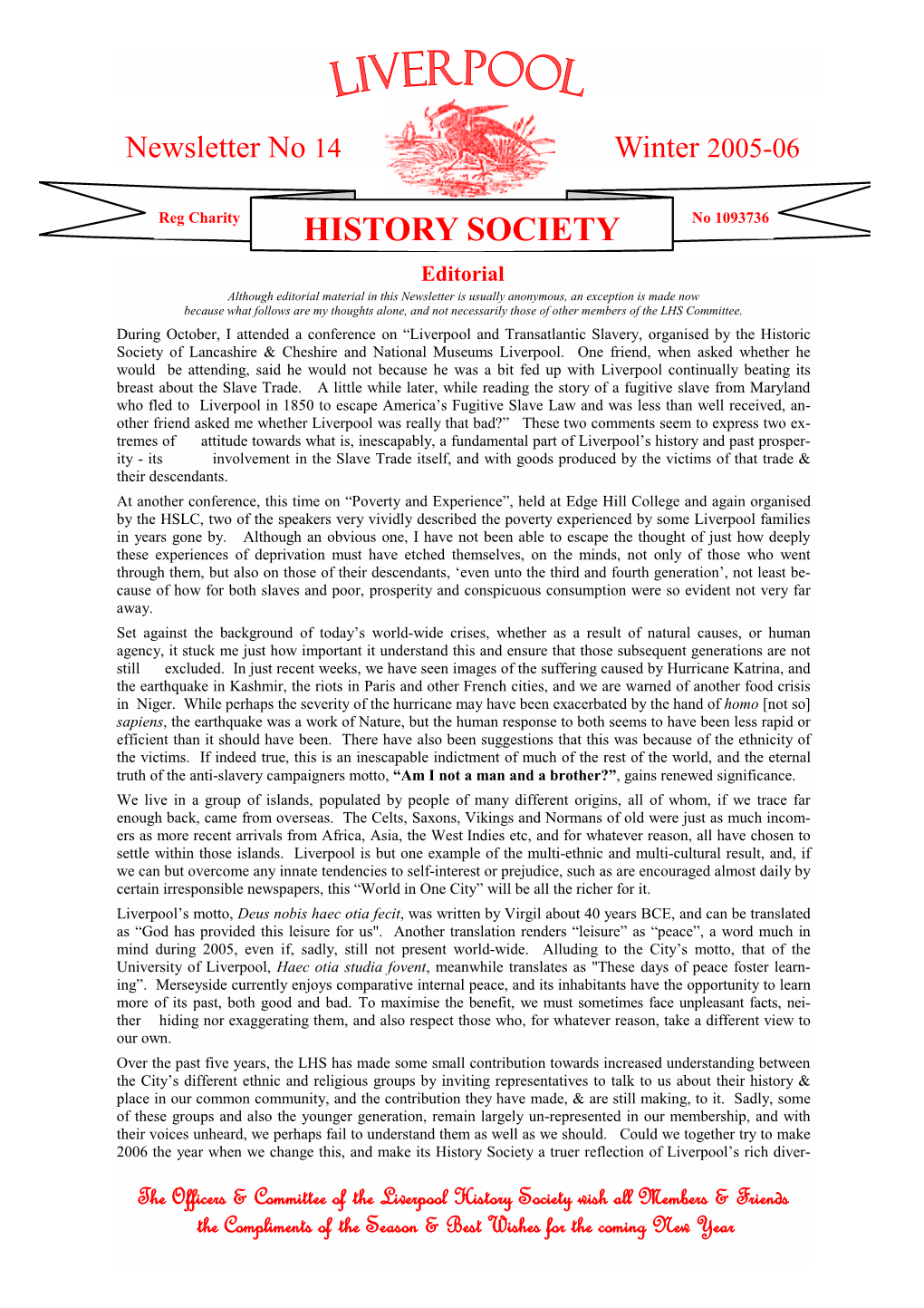 Liverpool History Society Newsletter No 14, Winter 2005-6