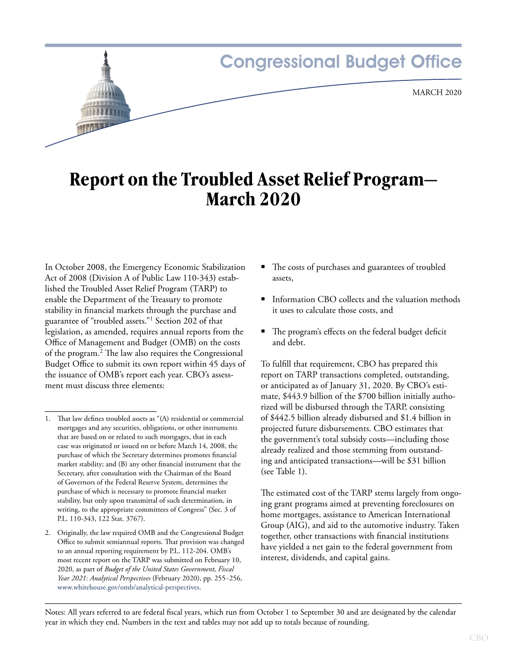 Troubled Asset Relief Program— March 2020