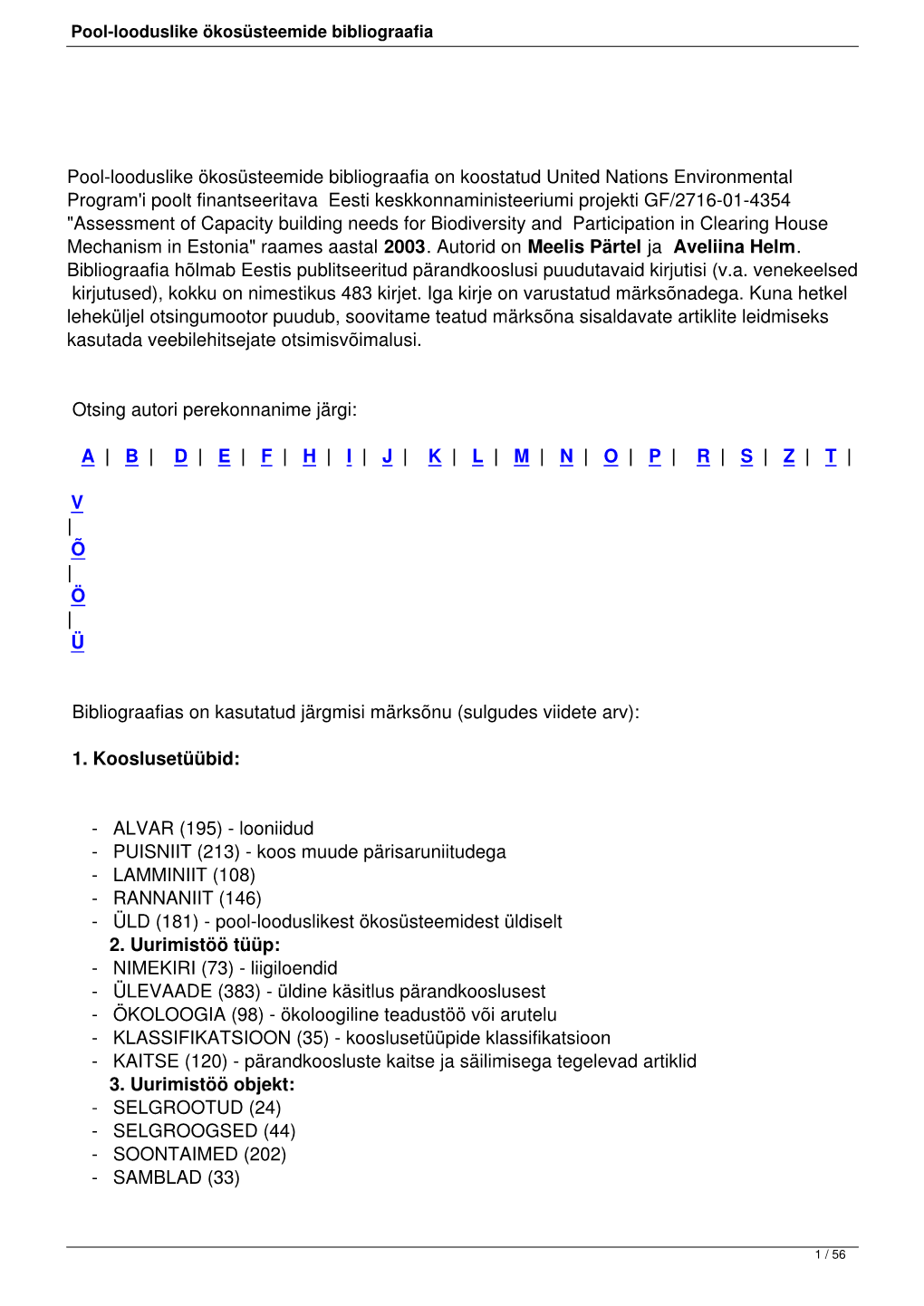 Pool-Looduslike Ökosüsteemide Bibliograafia