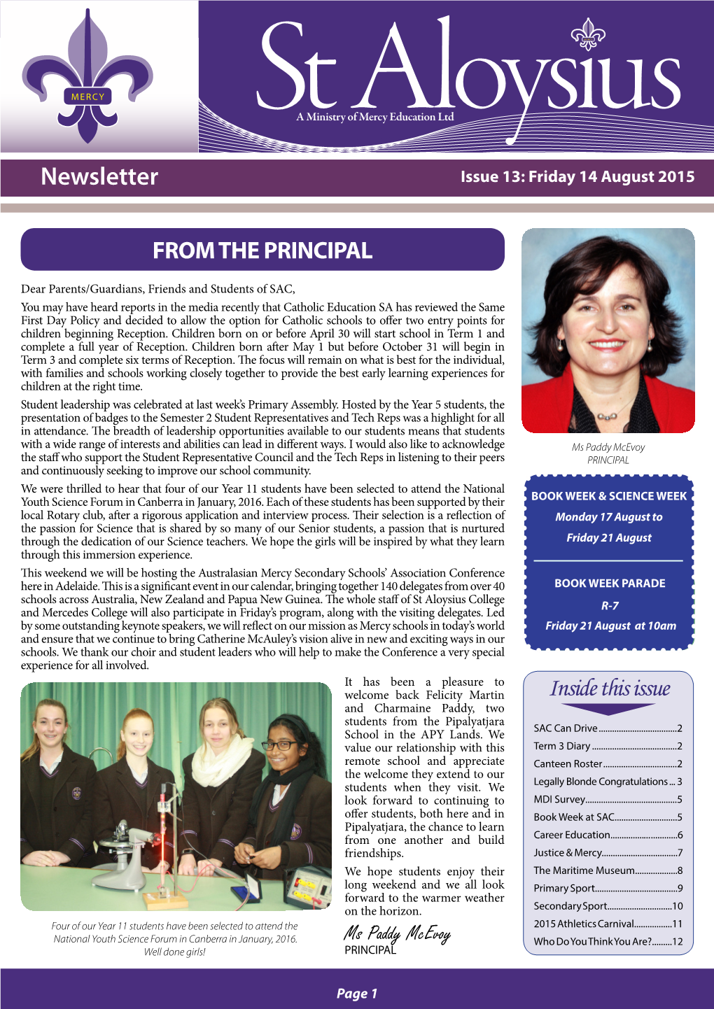 Newsletter Inside This Issue