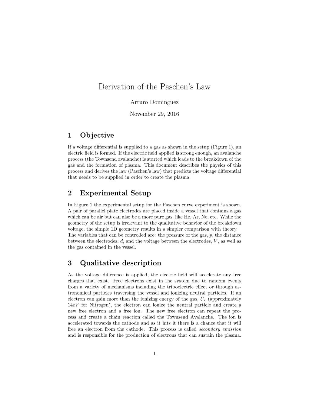 Derivation of the Paschen's