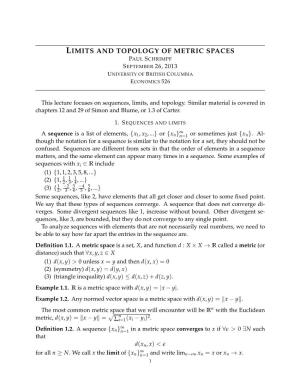 Limits and Topology of Metric Spaces