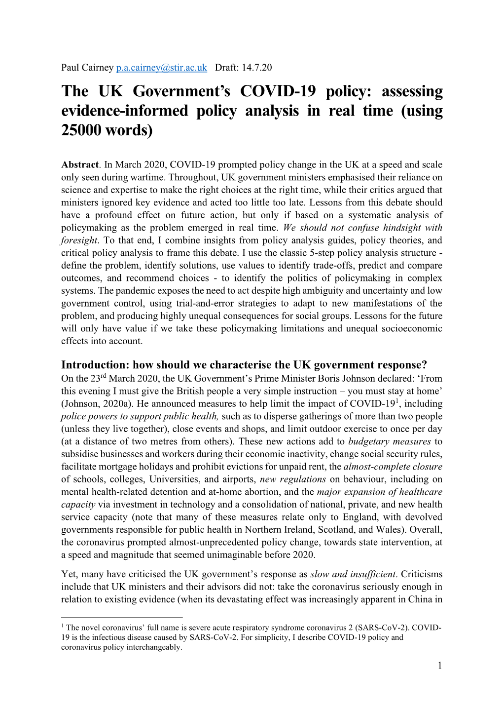 Cairney UK Coronavirus Policy 25000 14.7.20