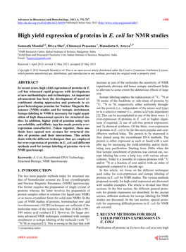 High Yield Expression of Proteins in E. Coli for NMR Studies