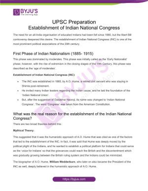 UPSC Preparation Establishment of Indian National Congress
