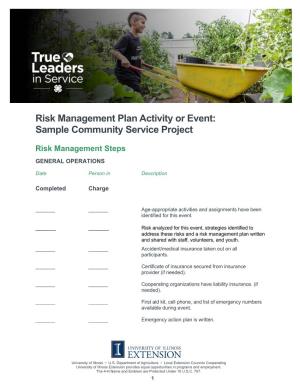 Risk Management Plan Activity Or Event: Sample Community Service Project