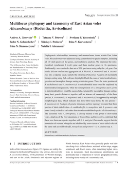 Multilocus Phylogeny and Taxonomy of East Asian Voles Alexandromys (Rodentia, Arvicolinae)