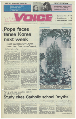 Pope Faces Tense Korea Next Week Rights Opposition by Church, Crack-Down Have Caused Unrest •Alaska Stopover
