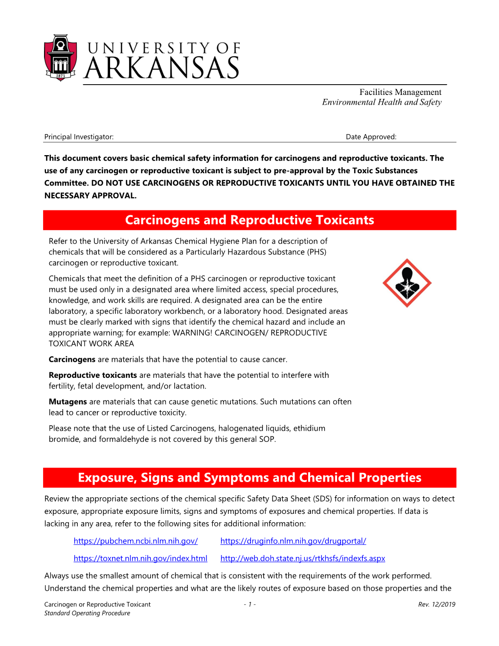 Carcinogens and Reproductive Toxicants