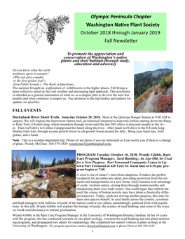 Olympic Peninsula Chapter Washington Native Plant Society October 2018 Through January 2019 Fall Newsletter