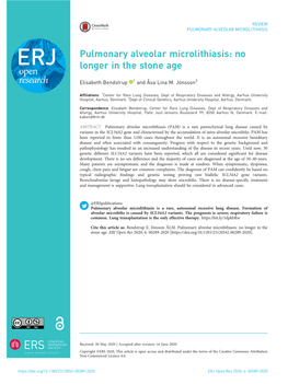 Pulmonary Alveolar Microlithiasis: No Longer in the Stone Age