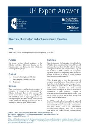 Overview of Corruption and Anti-Corruption in Palestine